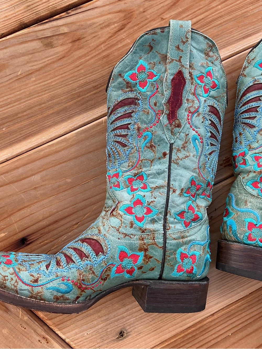 Vintage Mexican Leather Embroidered Western Cowboy Boots 7.5B | Colorful Floral - Picture 6 of 16